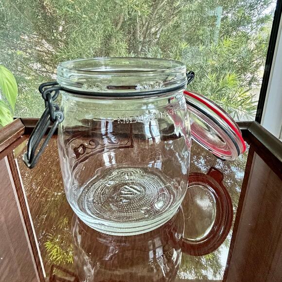Vintage Glass Tea Jar with Clamp Lid – 6.25” Tall Teabag Storage Canister - Picture 8 of 14